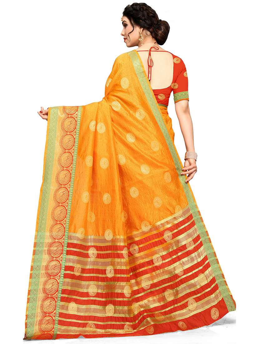 women's self design mustard colored saree with blouse - 20305915 -  Standard Image - 1