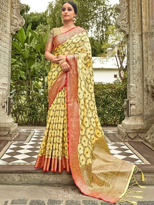 women's self design yellow colored saree with blouse - 20305976 -  Standard Image - 0