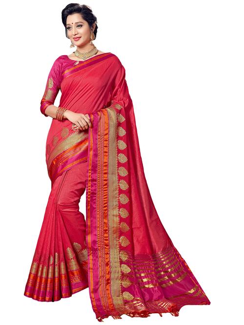 women's solid red colored saree with blouse - 20306006 - Standard Image - 0