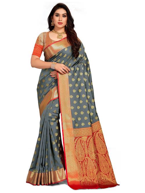 grey colored banarasi saree with blouse - 20306033 - Standard Image - 0
