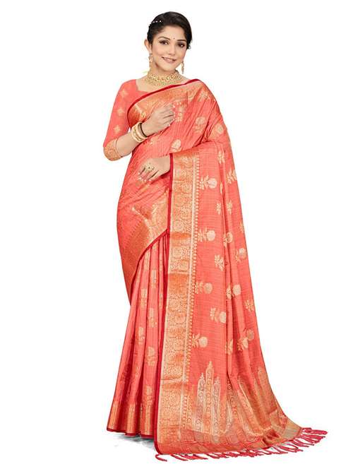 women's self design orange colored saree with blouse - 20306039 -  Standard Image - 0