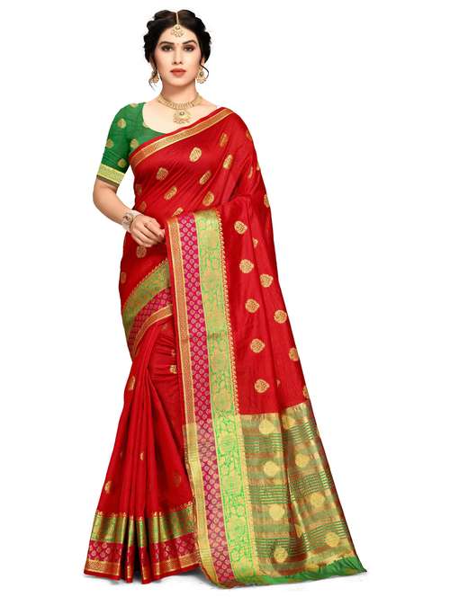 women's self design red colored saree with blouse - 20306091 -  Standard Image - 0