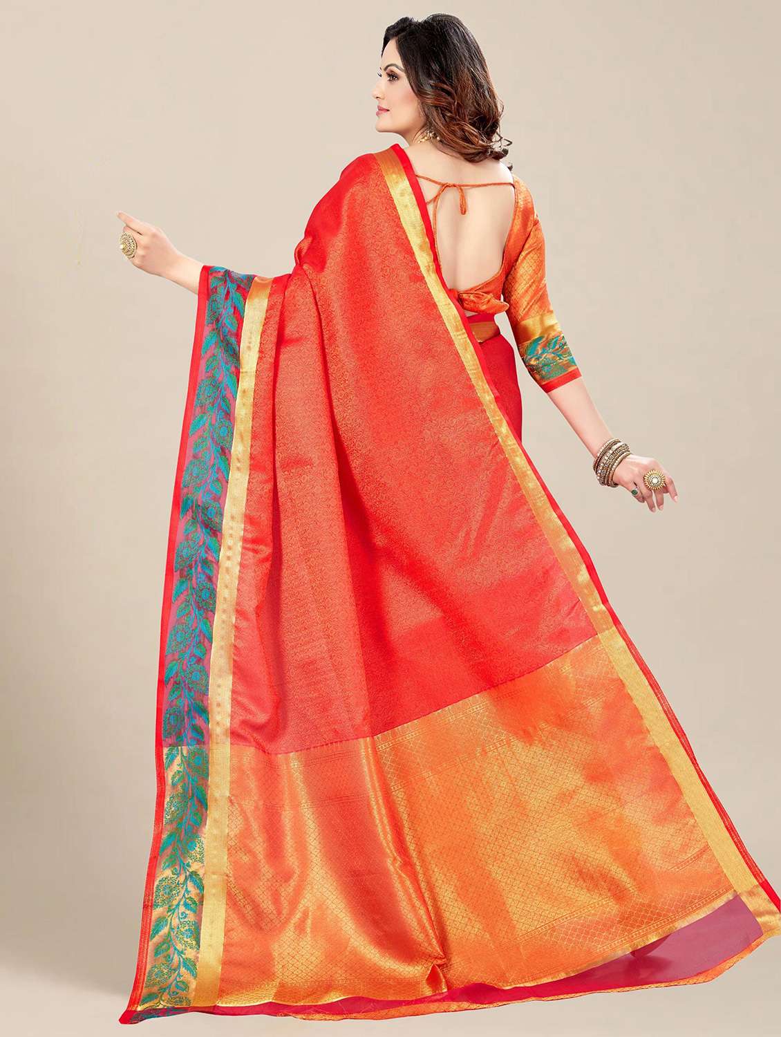 women's solid red colored saree with blouse - 20306129 -  Standard Image - 1