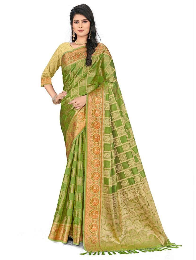green colored kanjivaram  saree with blouse