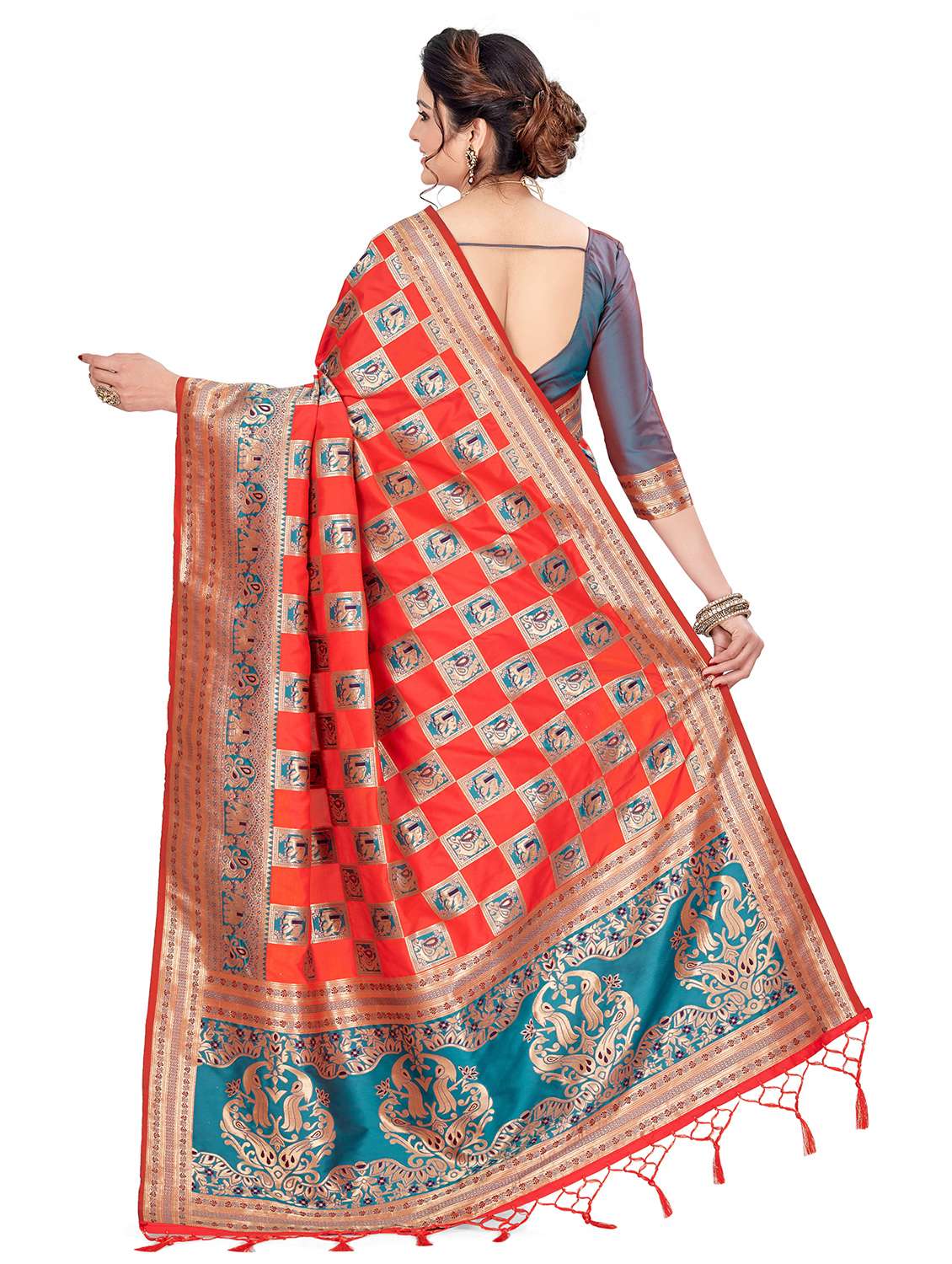 women's self design orange colored saree with blouse - 20306223 - Standard Image - 1