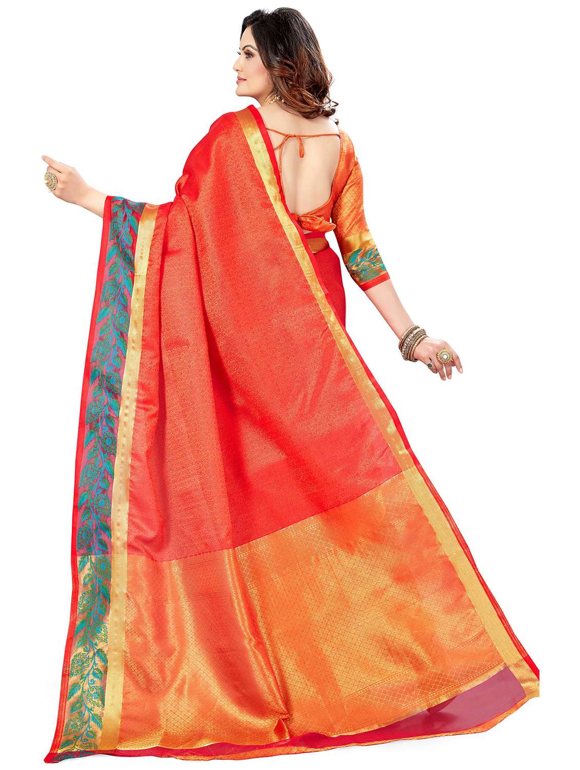 women's solid red colored saree with blouse - 20306253 -  Standard Image - 1