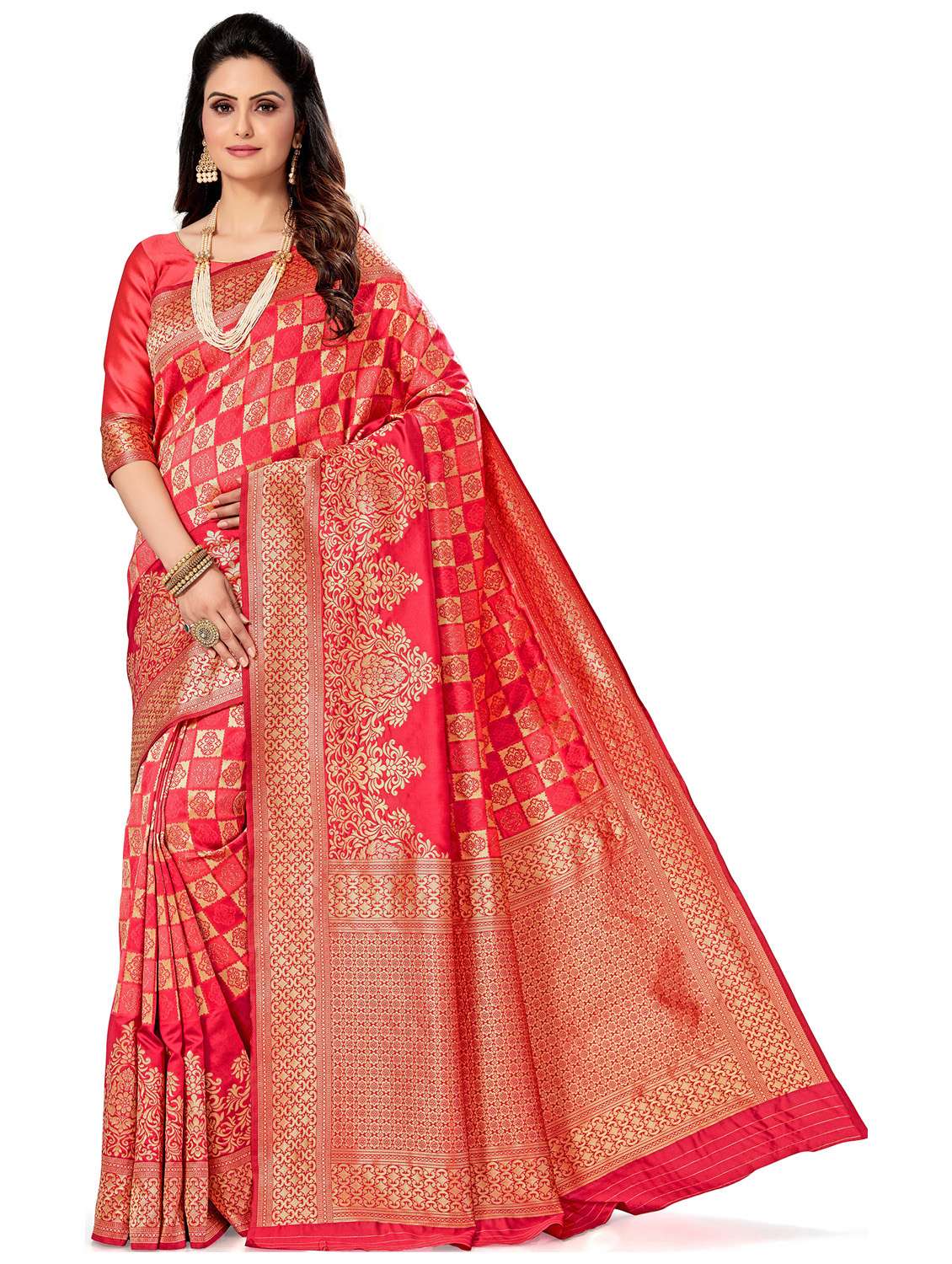 women's self design pink colored saree with blouse