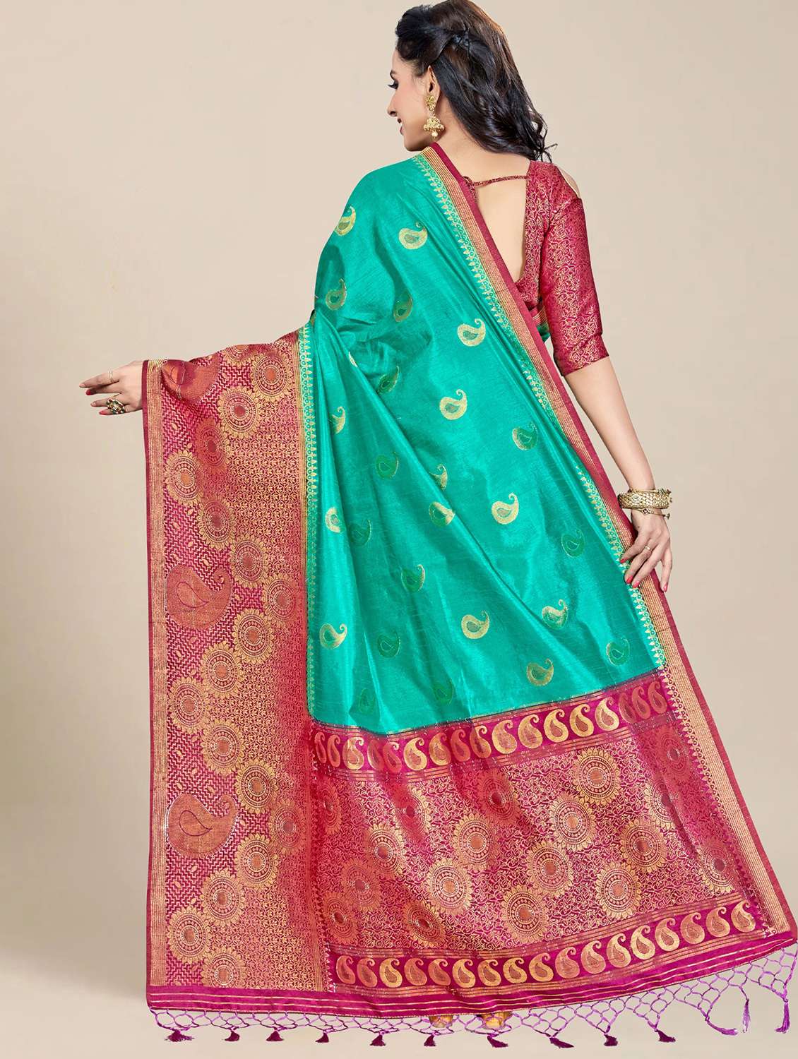 multi colored bordered  saree with blouse - 20306289 -  Standard Image - 1