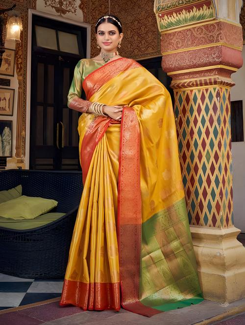 women's self design mustard colored saree with blouse - 20306309 - Standard Image - 0