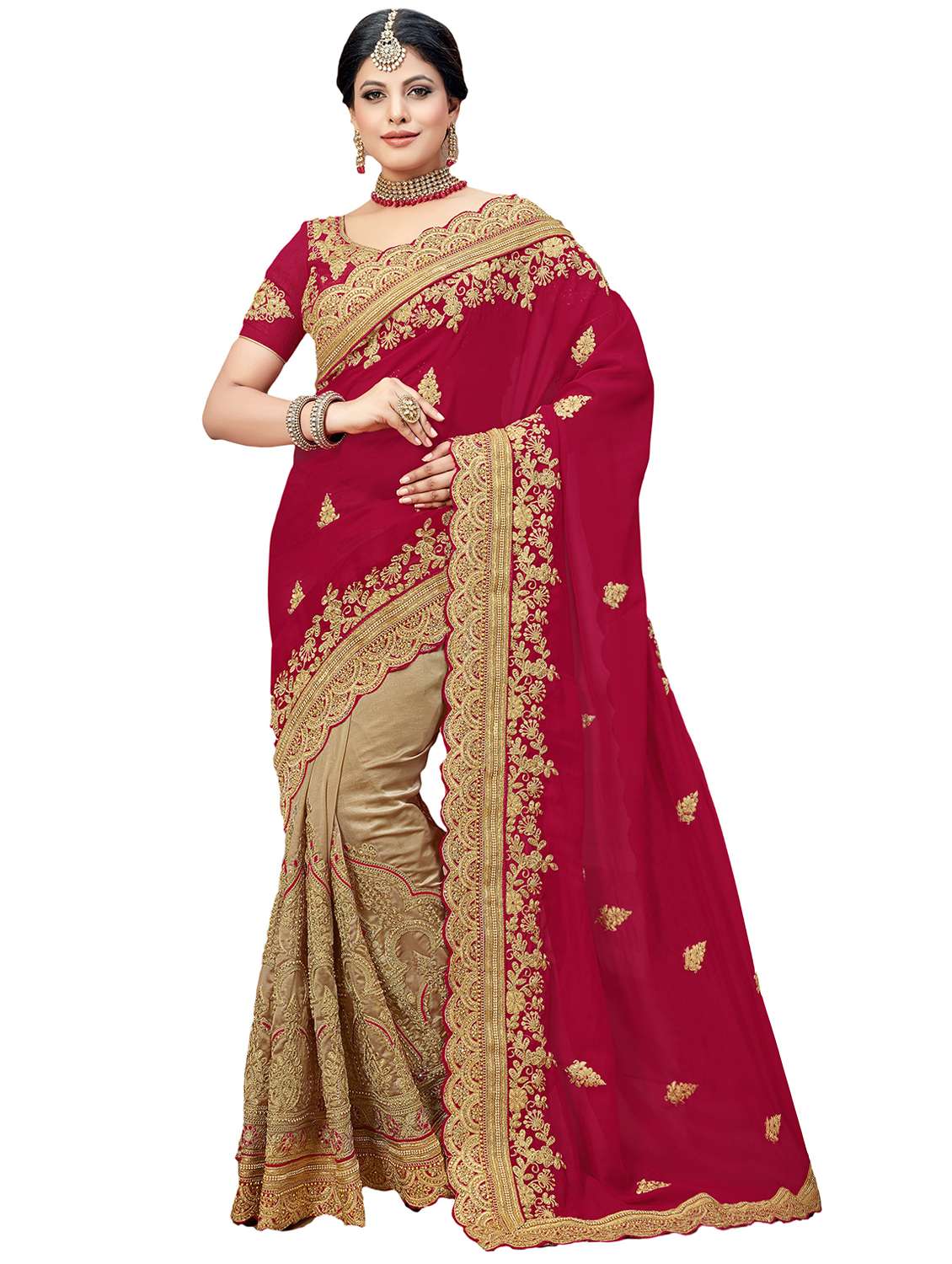 women's solid with work multi colored saree with blouse