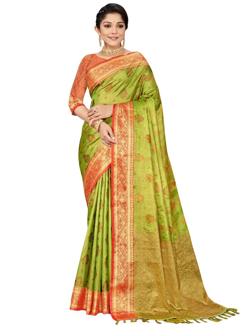 women's self design green colored saree with blouse