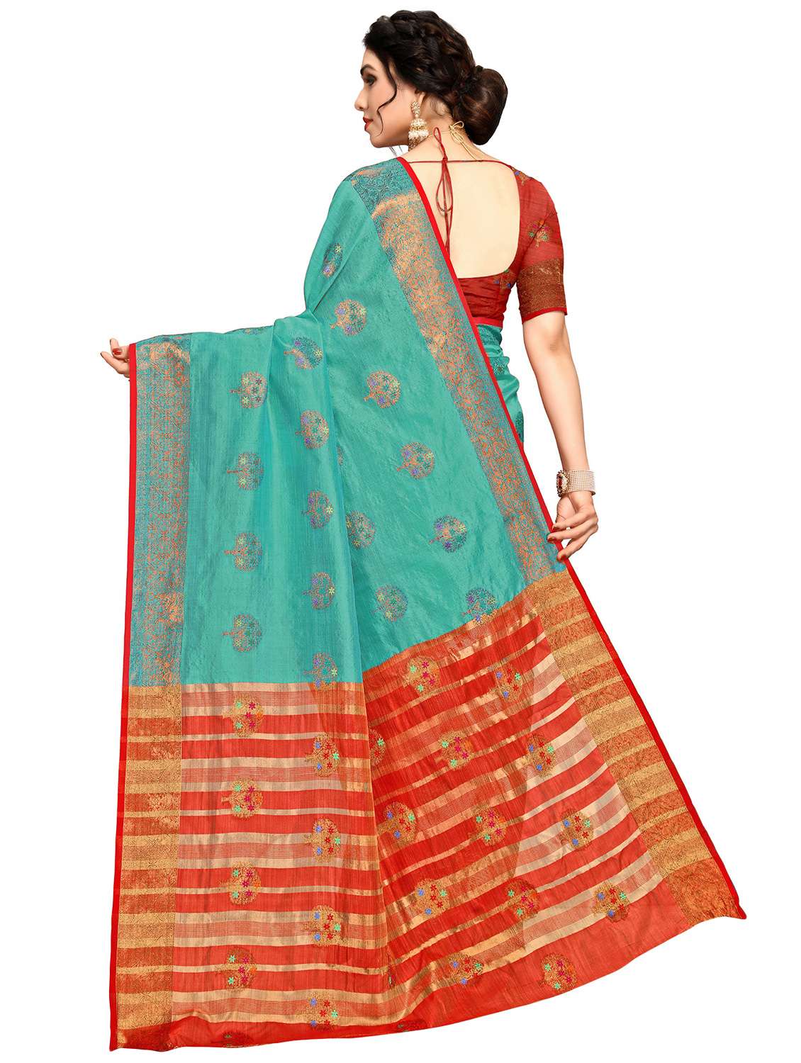 women's self design sea green colored saree with blouse - 20306454 -  Standard Image - 1