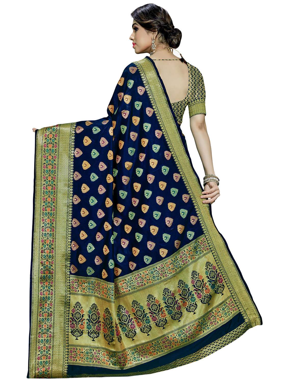 women's self design navy blue colored saree with blouse - 20306510 - Standard Image - 1