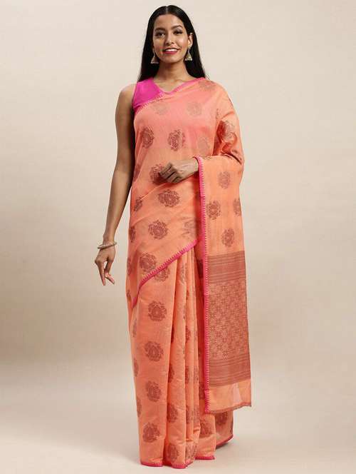women's self design peach colored saree with blouse - 20306589 -  Standard Image - 0