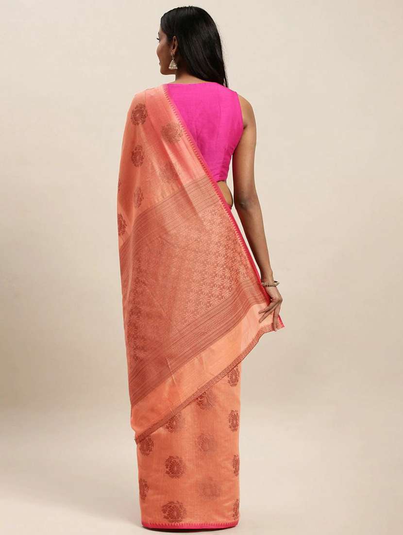 women's self design peach colored saree with blouse - 20306589 - Standard Image - 1