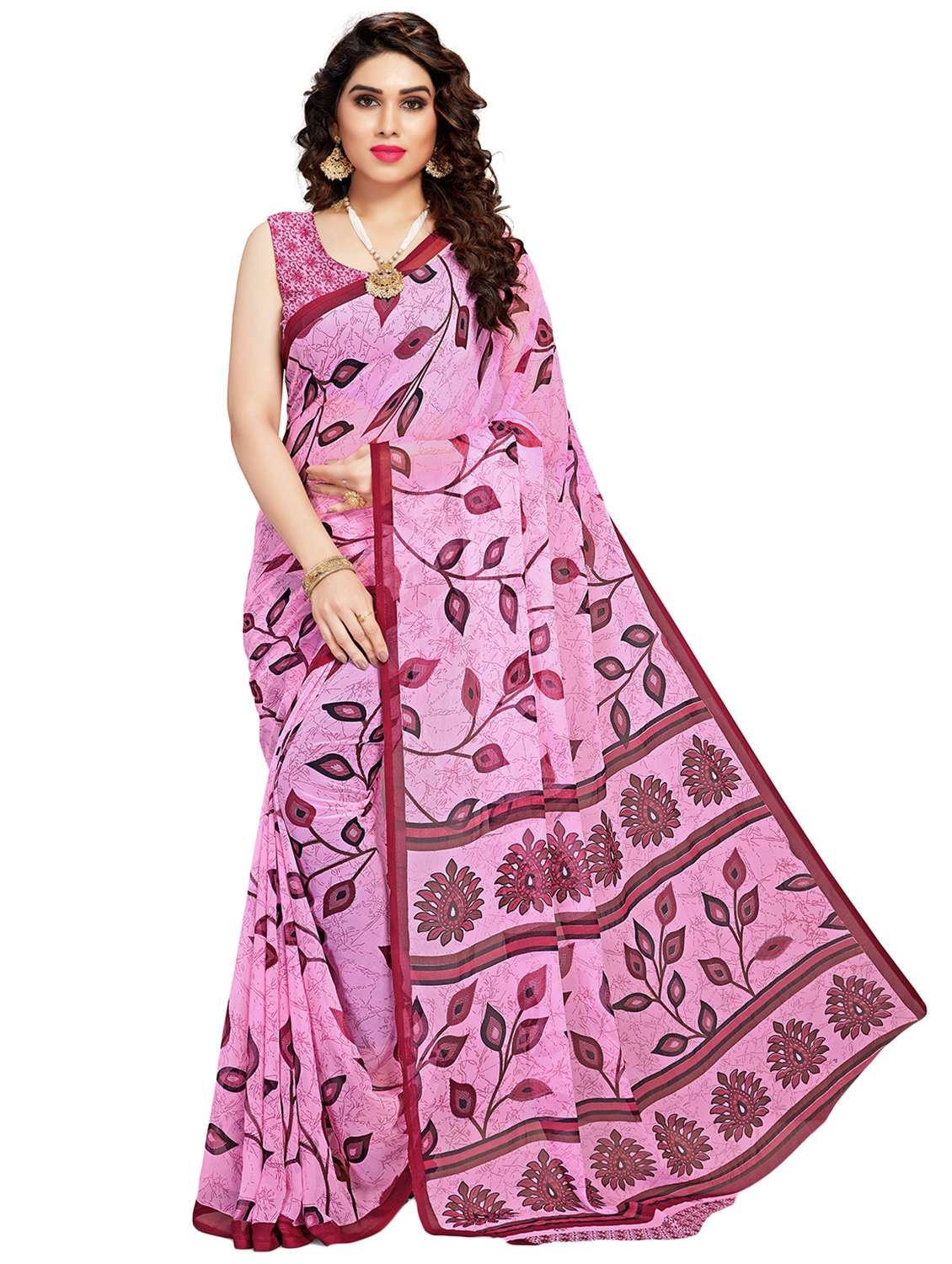 women's floral mauve colored saree with blouse