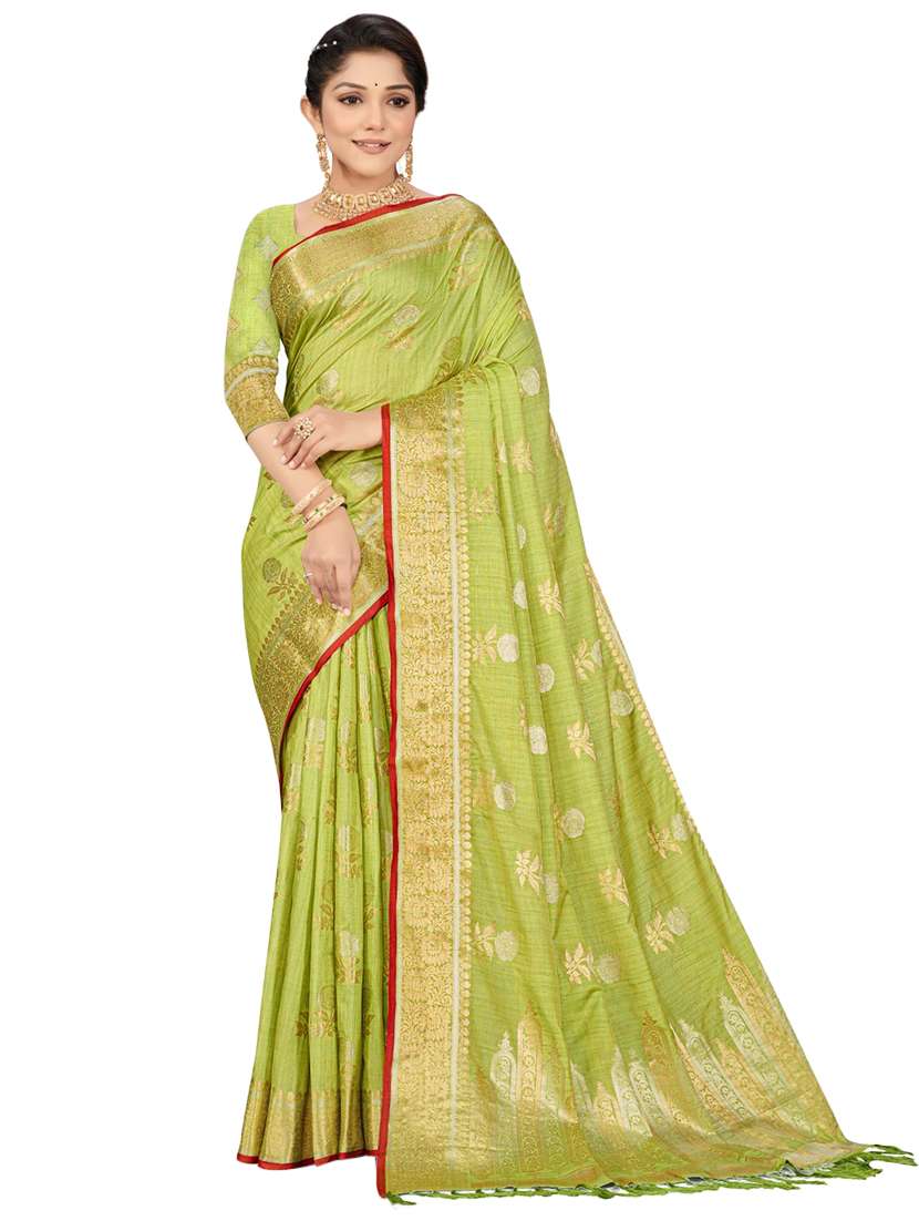 women's self design green colored saree with blouse