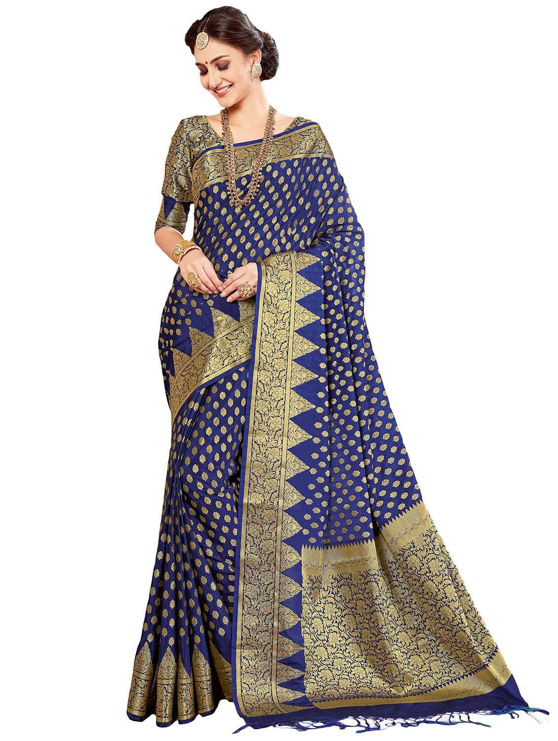 women's self design blue colored saree with blouse