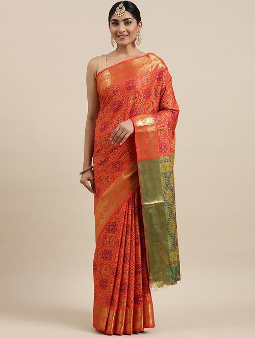 women's self design orange colored saree with blouse - 20306683 -  Standard Image - 0