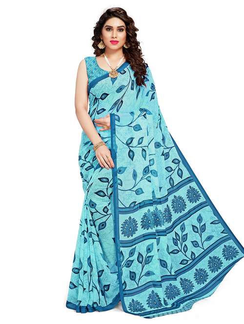 women's floral ai aqua colored saree with blouse - 20306727 -  Standard Image - 0