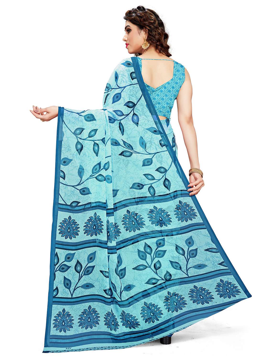women's floral ai aqua colored saree with blouse - 20306727 - Standard Image - 1