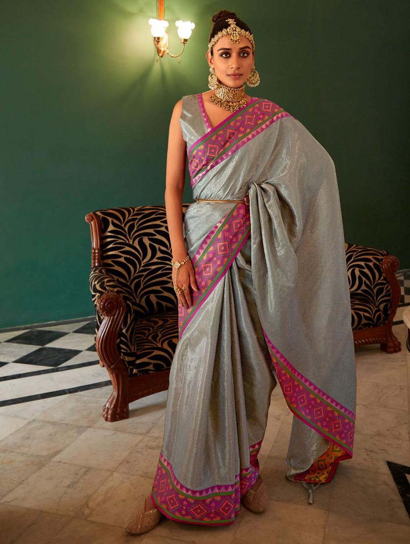 women's bordered grey colored saree with blouse - 20306738 - Zoom Image - 0