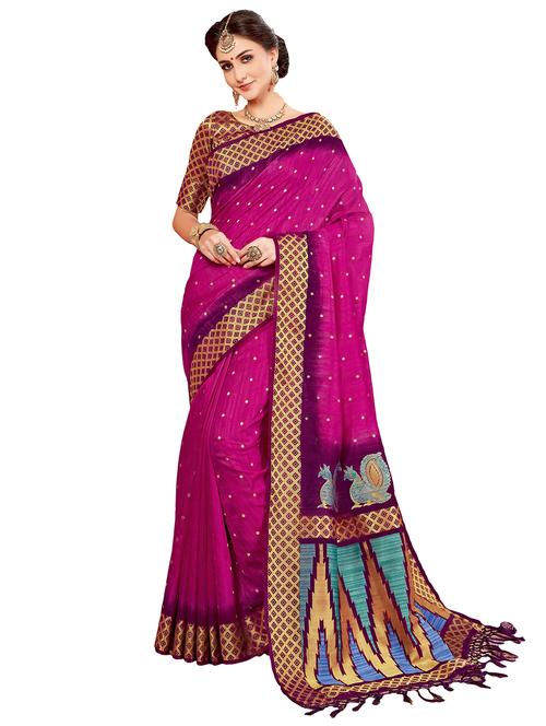 women's polka dots purple colored saree with blouse - 20306767 -  Standard Image - 0