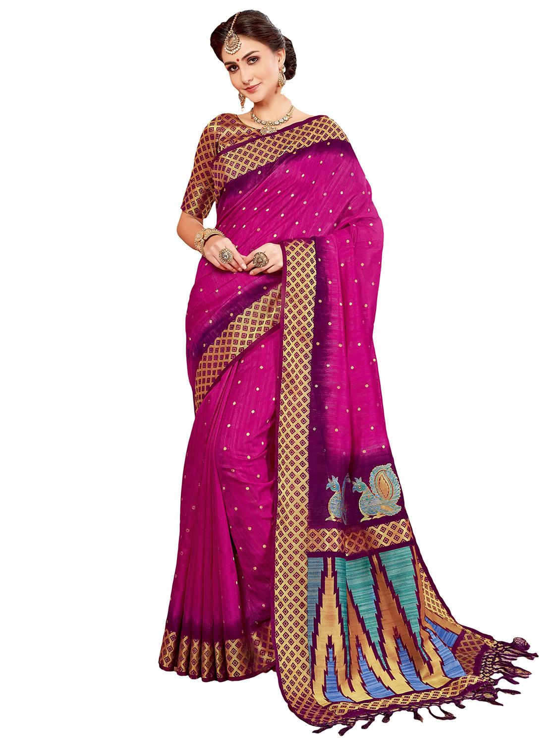women's polka dots purple colored saree with blouse - 20306767 -  Zoom Image - 0