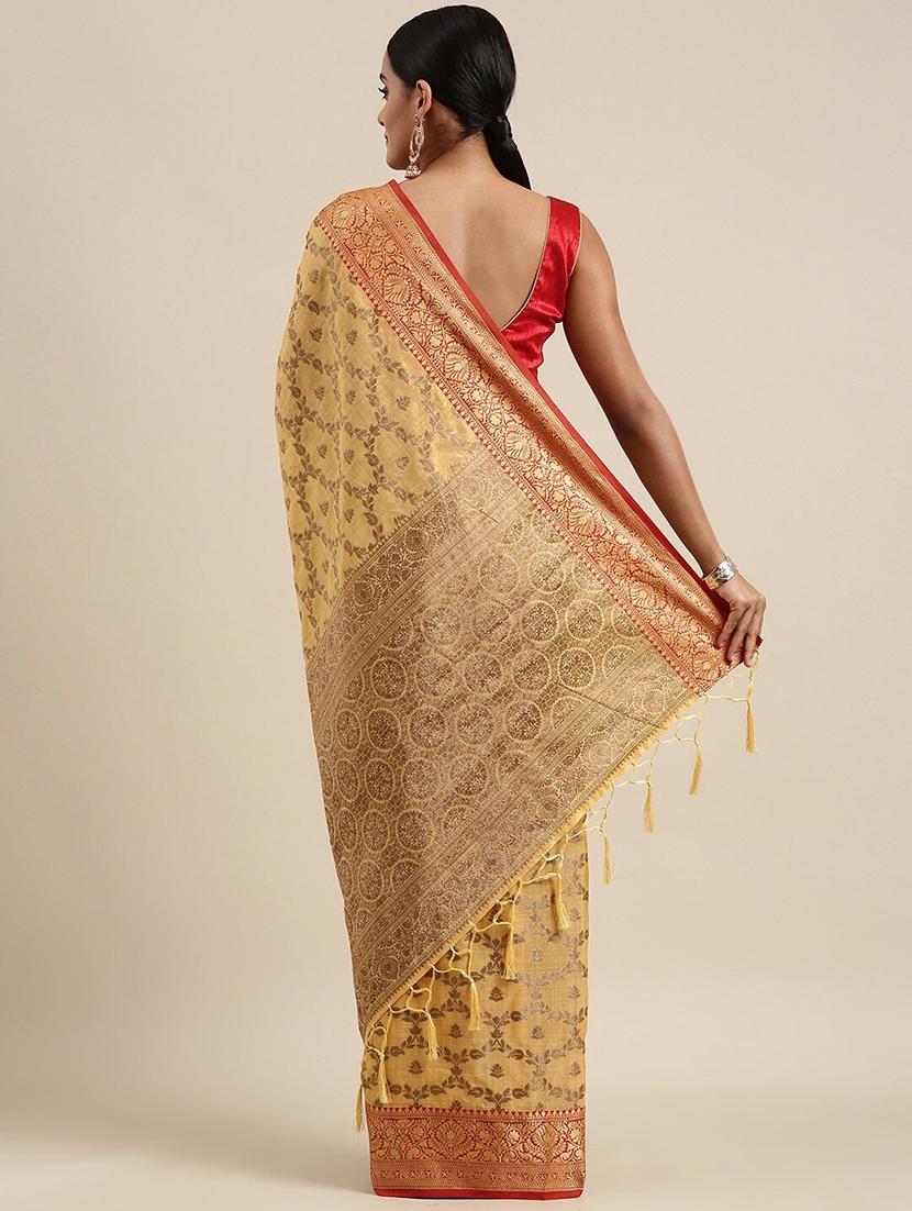 women's self design cream colored saree with blouse - 20306826 - Standard Image - 1