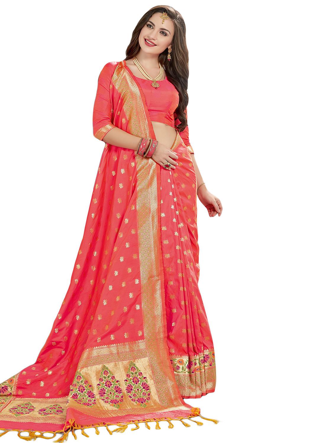 women's self design red colored saree with blouse - 20306869 -  Standard Image - 1