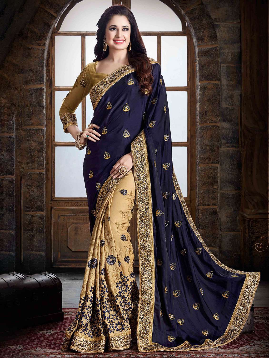 multi colored half and half  saree with blouse