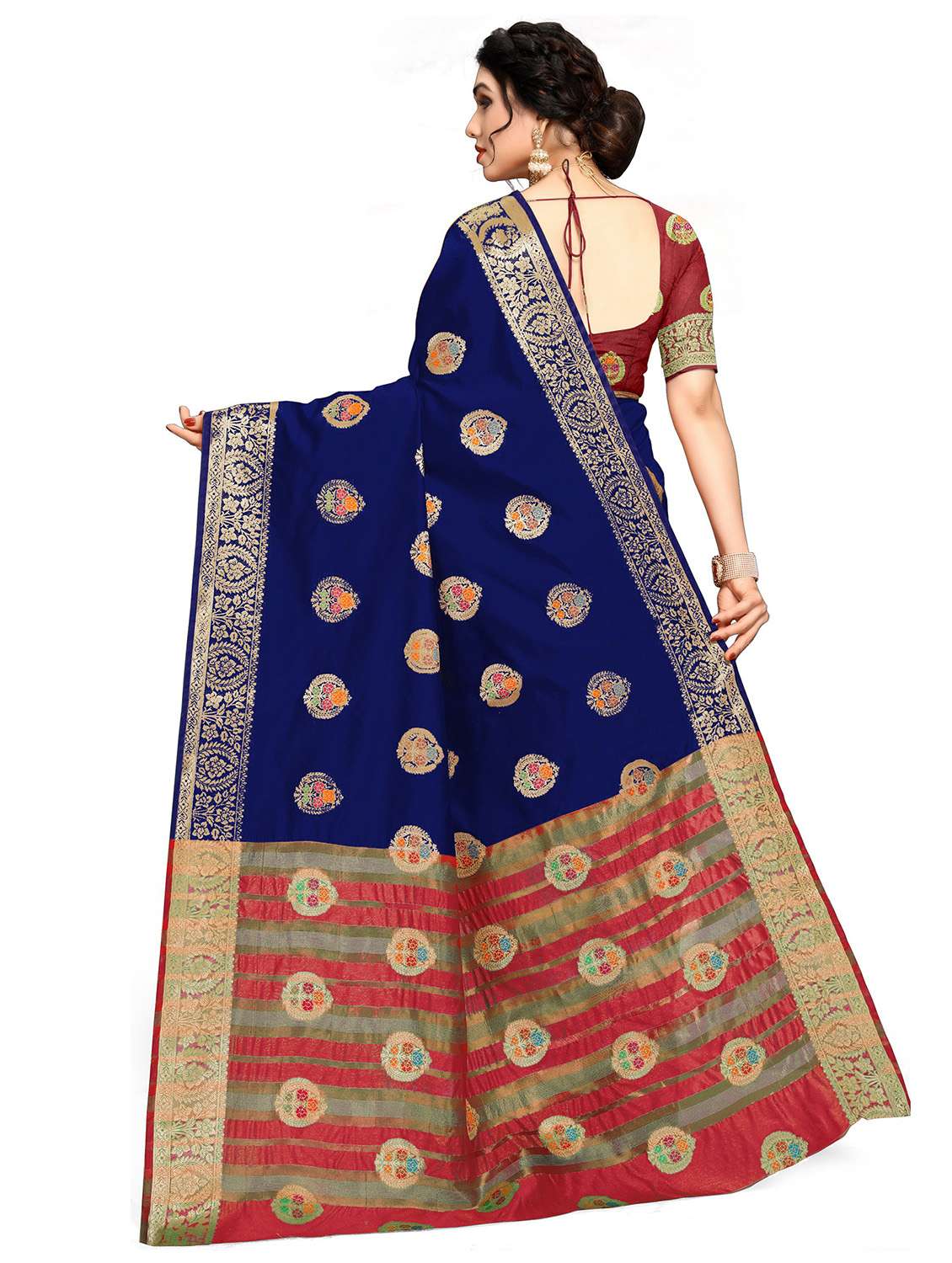 women's self design navy blue colored saree with blouse - 20306905 -  Standard Image - 1