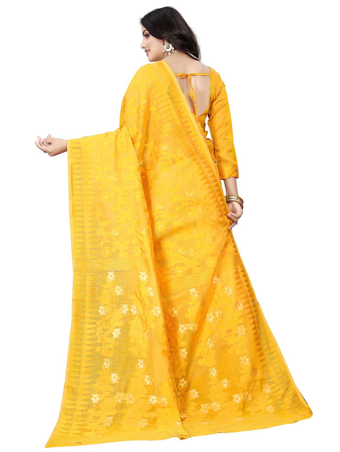women's self design gold colored saree with blouse - 20306930 -  Standard Image - 1