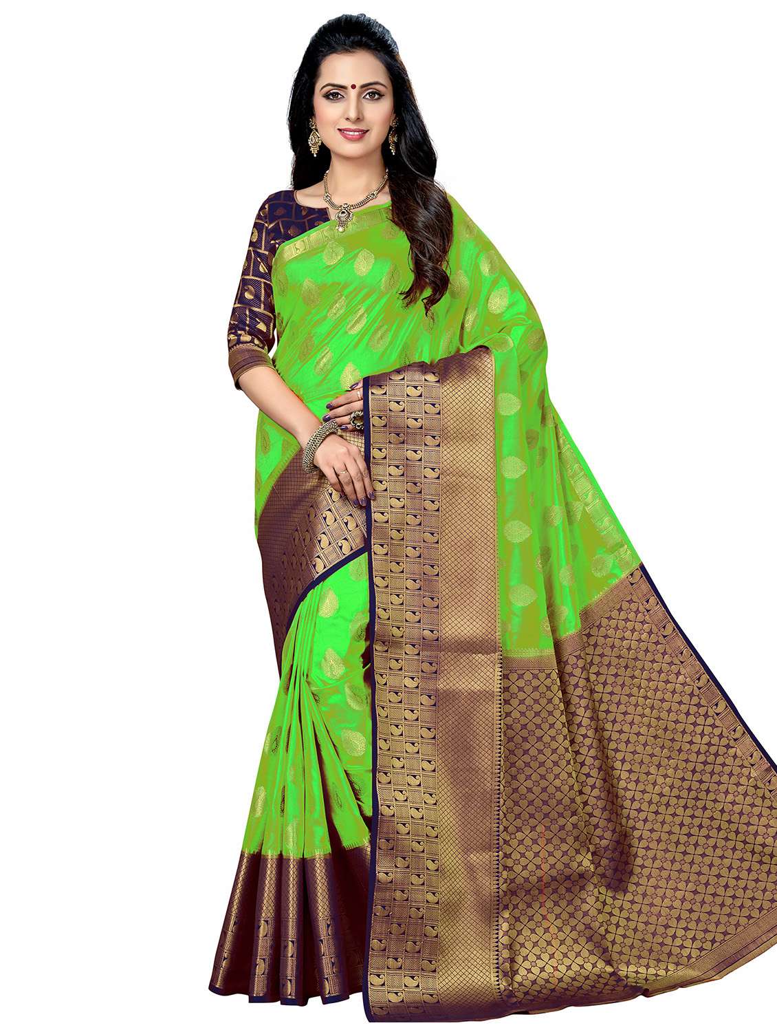 women's self design green colored saree with blouse
