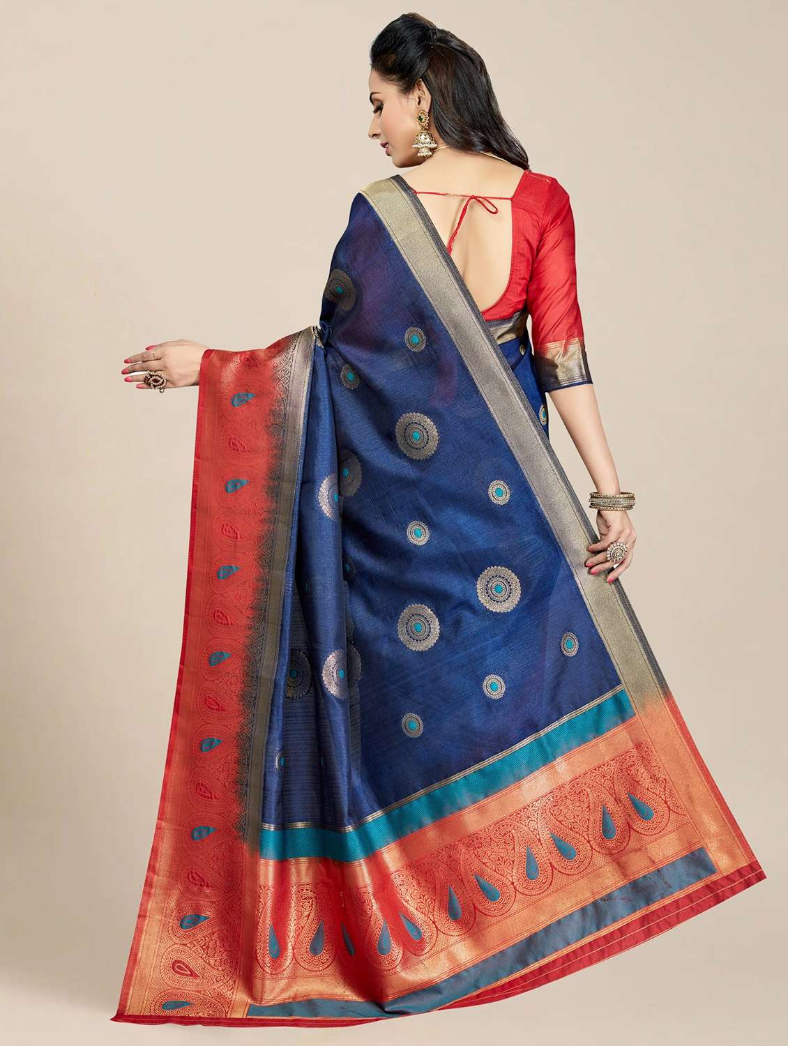 women's self design navy blue colored saree with blouse - 20306984 -  Standard Image - 1
