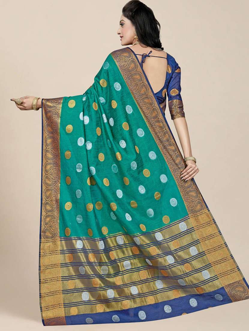 women's self design teal colored saree with blouse - 20307014 - Standard Image - 1