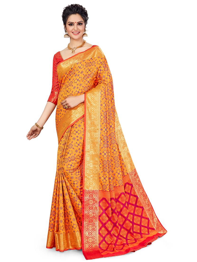 orange colored banarasi  saree with blouse - 20307031 -  Zoom Image - 0
