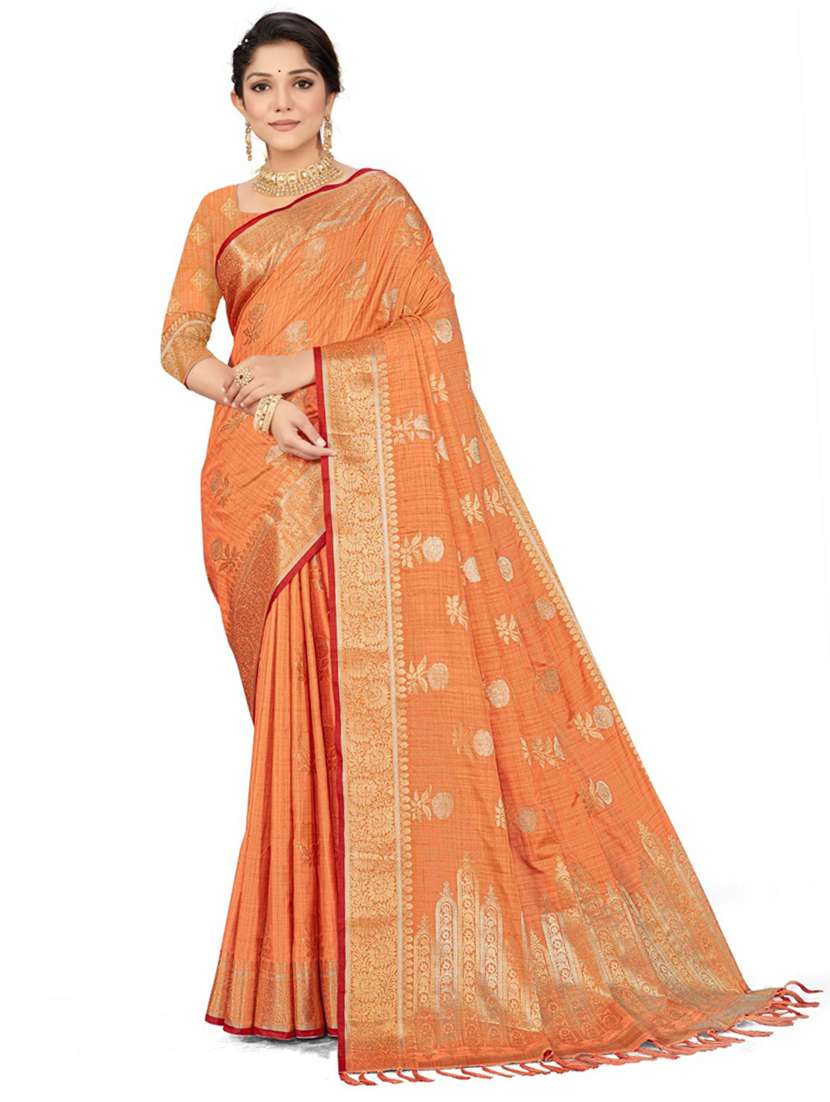 women's self design peach colored saree with blouse - 20307070 -  Zoom Image - 0