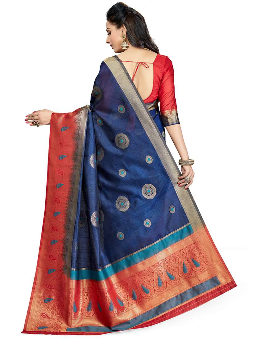 women's self design navy blue colored saree with blouse - 20307087 -  Standard Image - 1