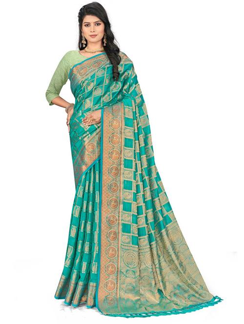 women's self design mint colored saree with blouse - 20307101 -  Standard Image - 0