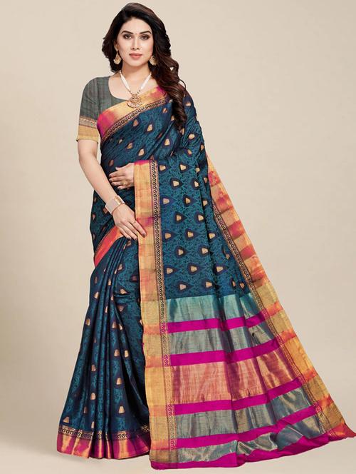 women's self design navy blue colored saree with blouse - 20307140 - Standard Image - 0