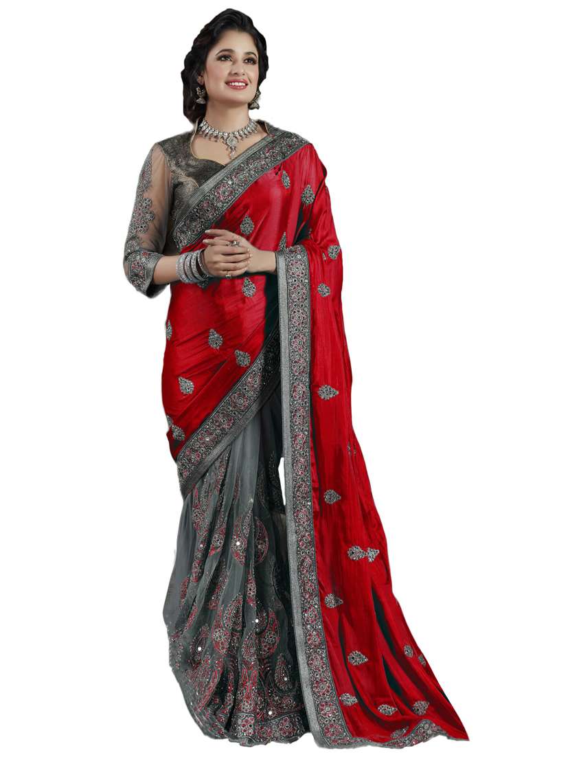 women's solid with work multi colored saree with blouse - 20307195 - Zoom Image - 0