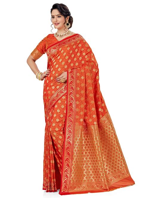 women's self design orange colored saree with blouse - 20307199 -  Standard Image - 0