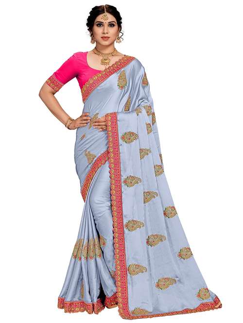 women's embroidered saree with blouse - 20307225 - Standard Image - 0