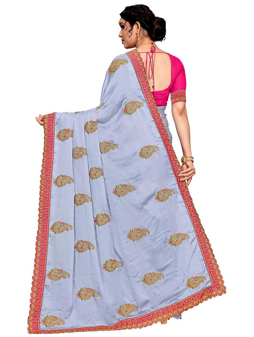 women's embroidered saree with blouse - 20307225 - Standard Image - 1