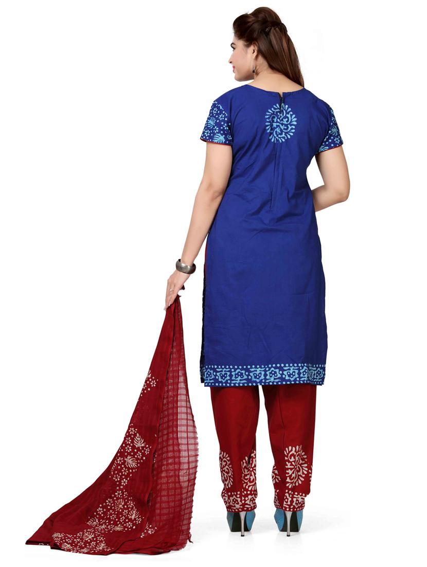 women blue floral printed unstitched suits - 20307326 -  Standard Image - 1