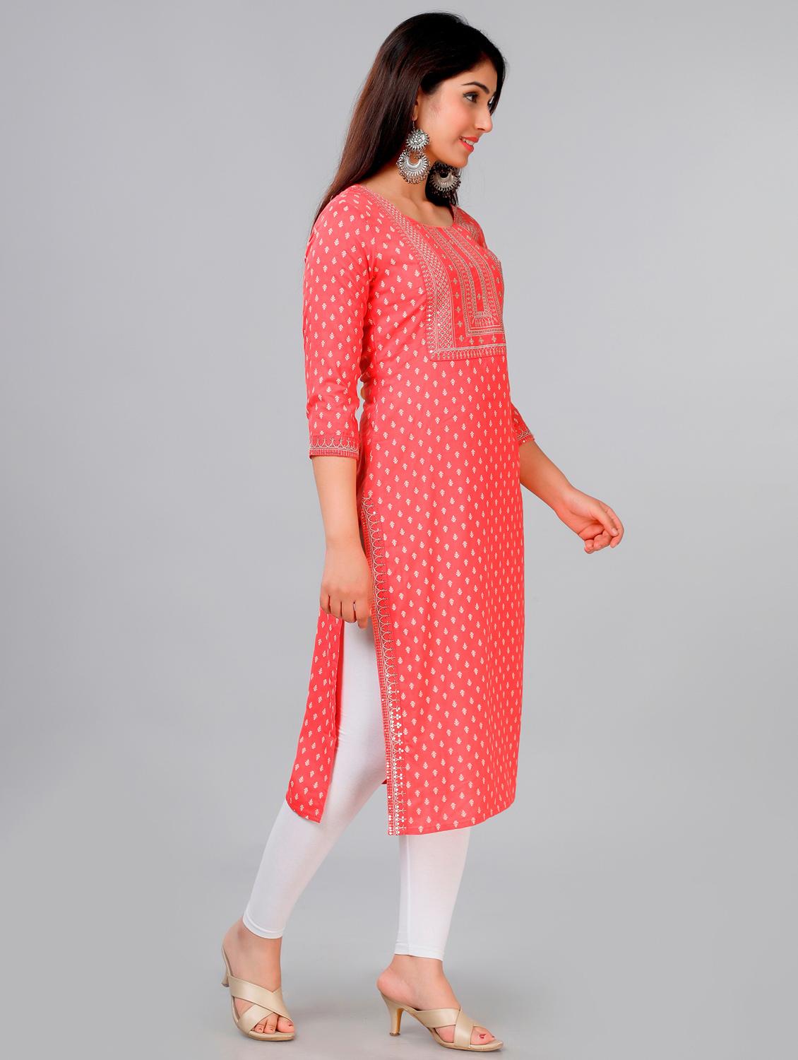 orange colored straight kurta - 20307394 - Standard Image - 1