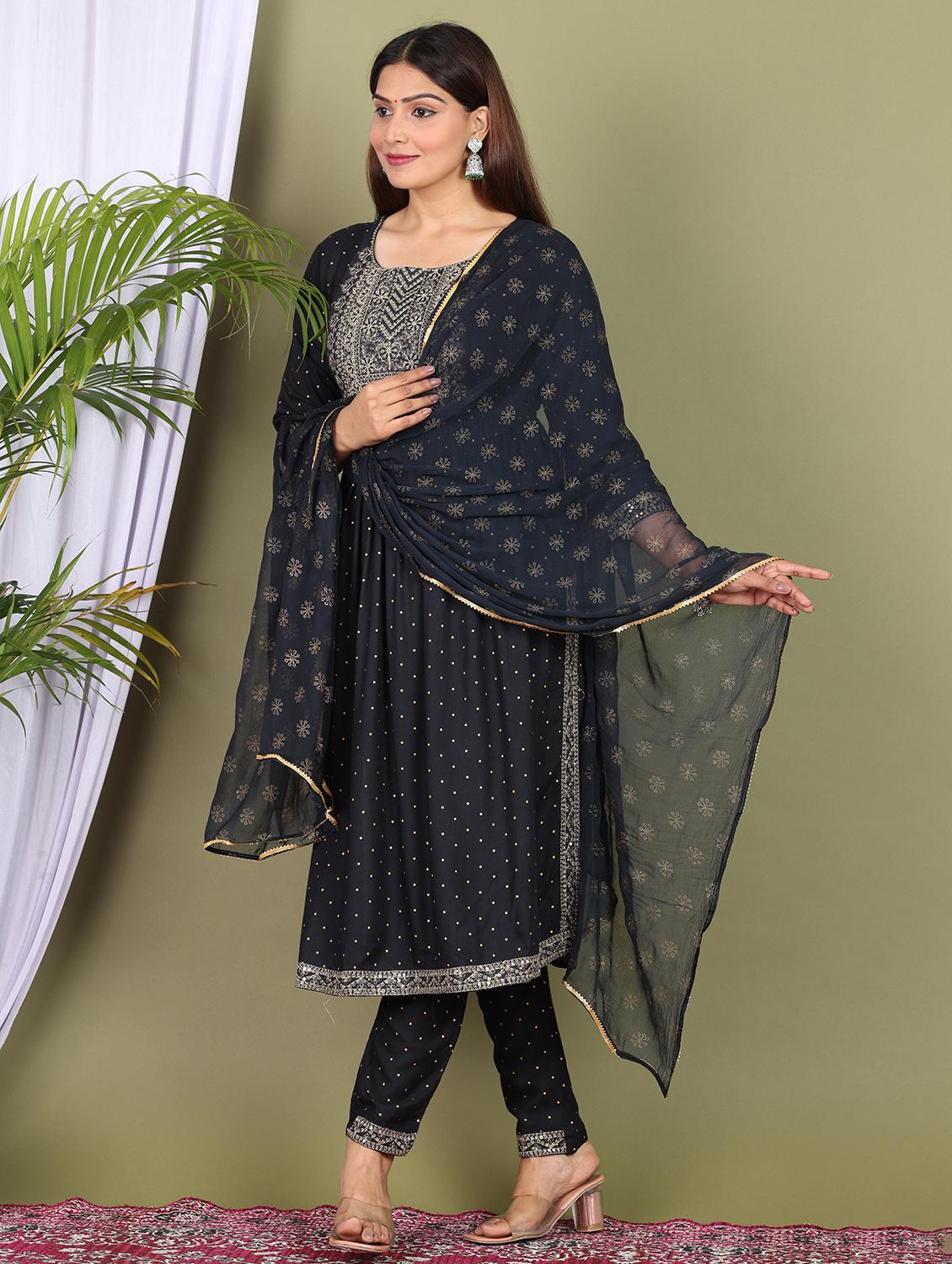 black colored kurta pant set - 20307453 -  Standard Image - 1