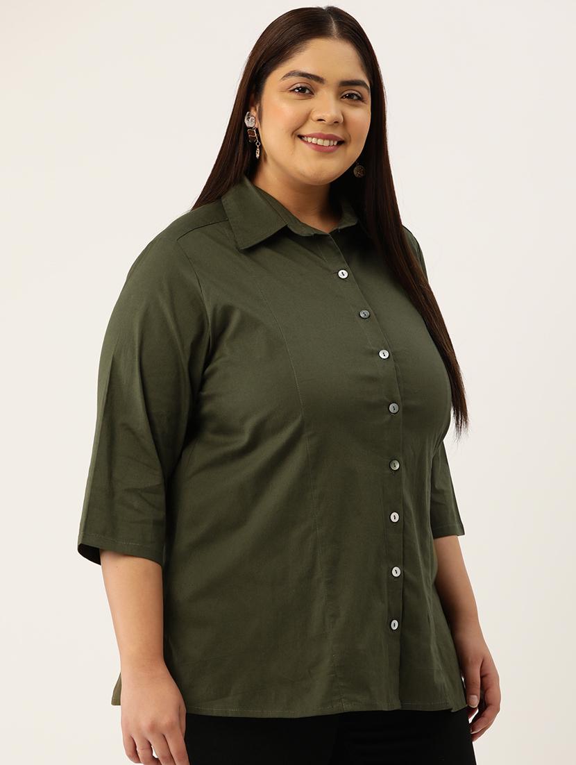  olive solid plus size shirt - 20307501 -  Standard Image - 1