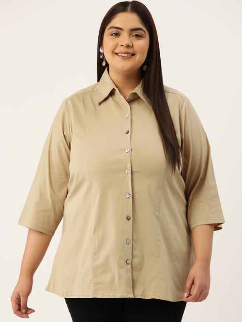  beige solid plus size shirt - 20307504 -  Standard Image - 0